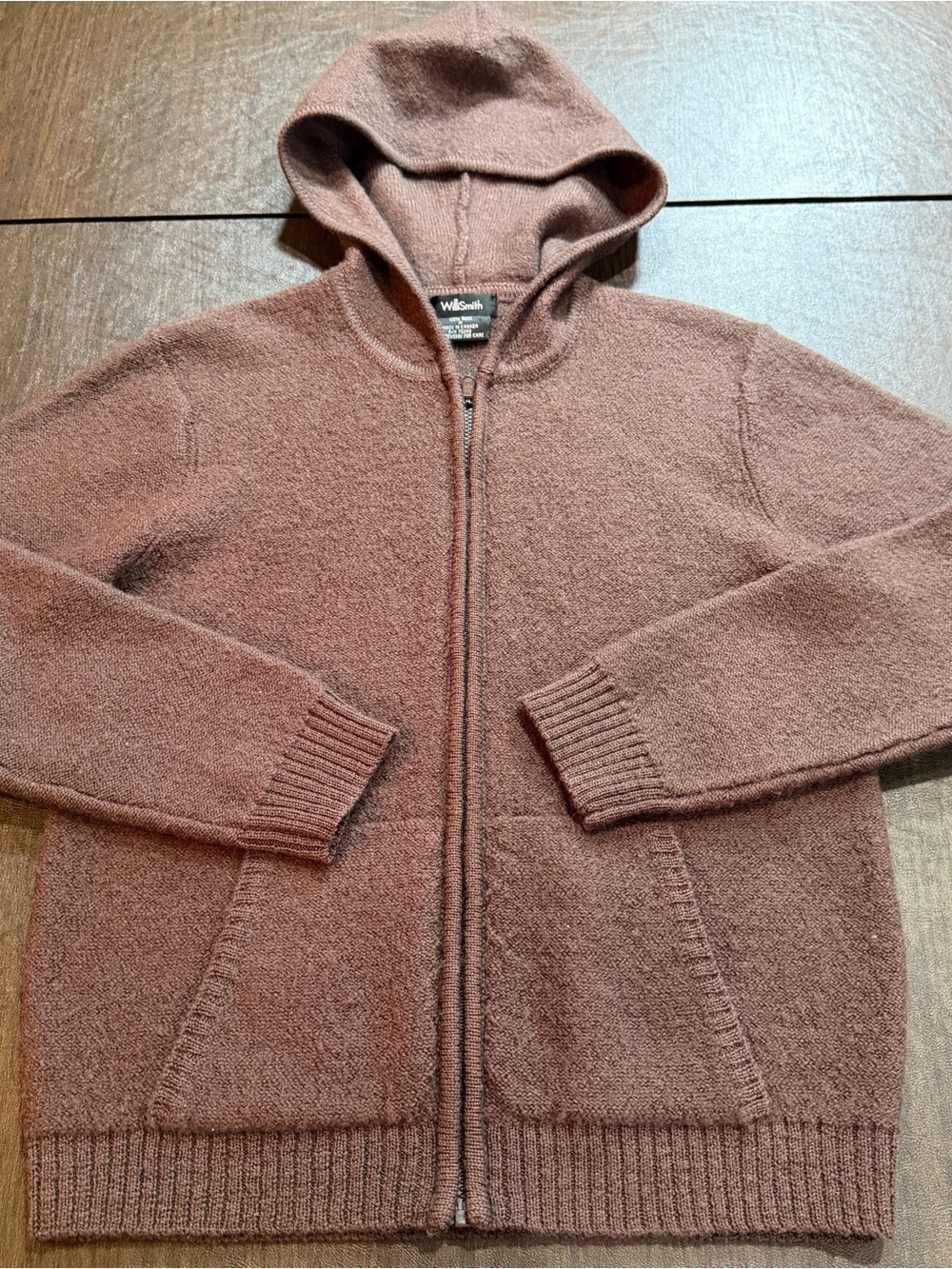 Willi Smith 100% Wool Hooded Zip Sweater Jacket - Chocolate Brown Sz M